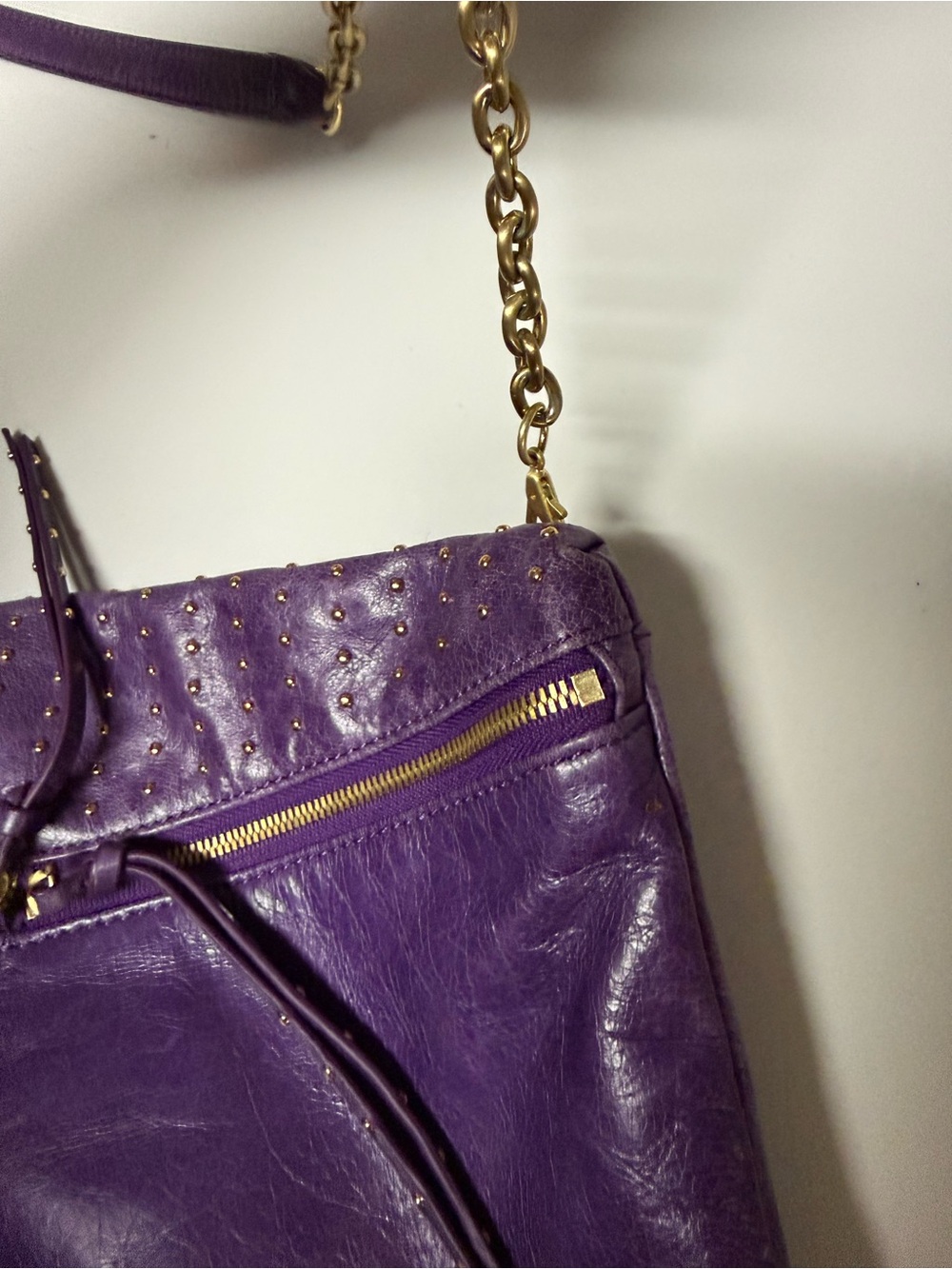Vintage HOBO Purple Leather Studded Women's Bag - Picture 13 of 13